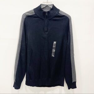 American Rag Men’s 1/4 Zip Cable Shoulder Knit Sweater Black Cotton New Large